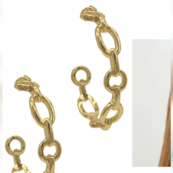Adornia 2 Inch 14K Gold Plated Chain Link Hoop Earrings - Picture 2 of 9